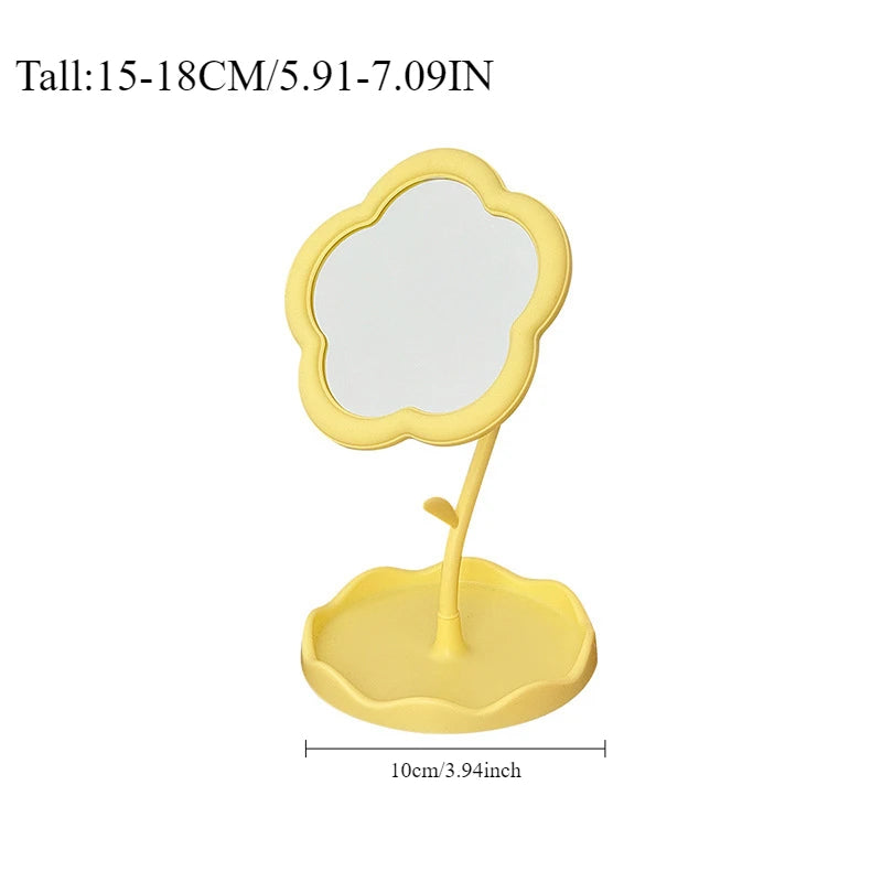 Desktop Flower Dressing Mirror – Round Plastic Vanity Mirror