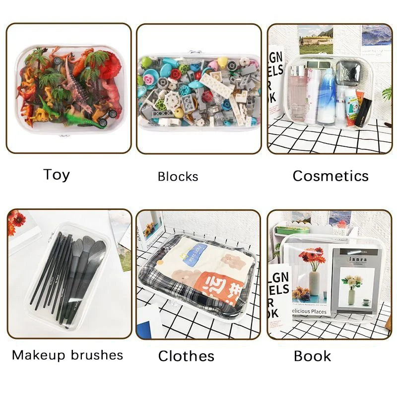 1pc Home Organize Box Transparent Cosmetics Storage Bag Baby Toy Organize Box Waterproof Plastic Zippered Pouch Travel Case Bag