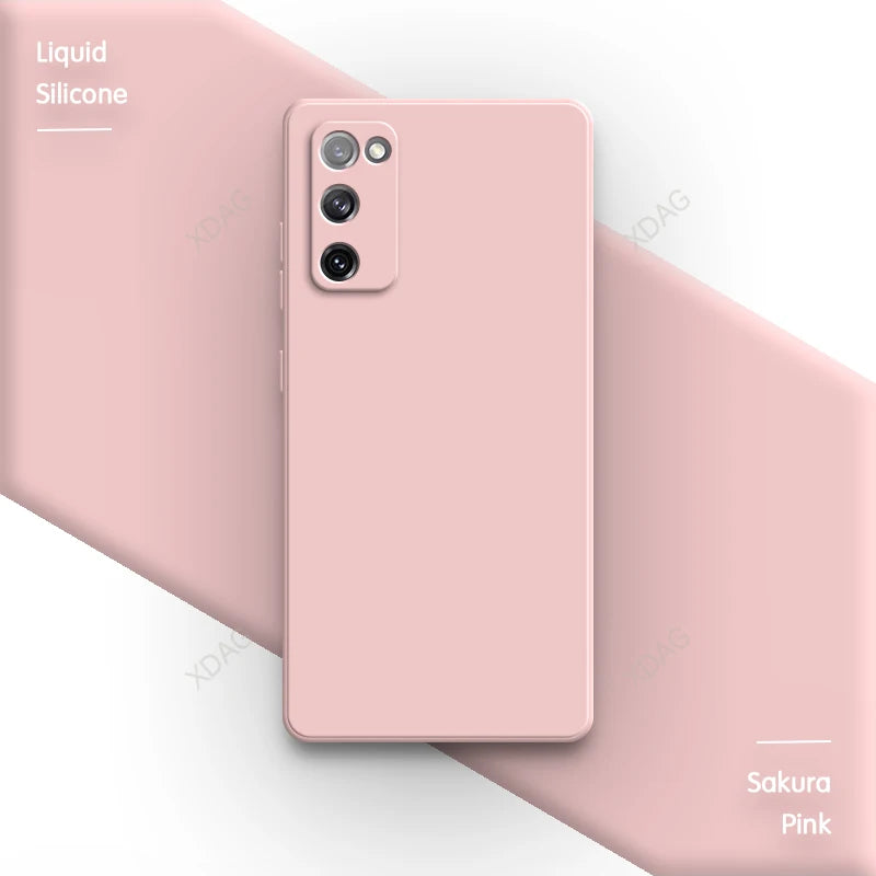 Straight Edge Housing for Samsung Galaxy S20 FE S20FE Plus Ultra 5G Plain Candy Color Soft Liquid Silicone Phone Case Back Cover