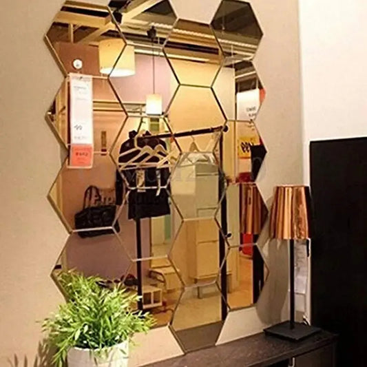 Hexagon Acrylic Mirror Wall Stickers – 6 or 12 Piece Set