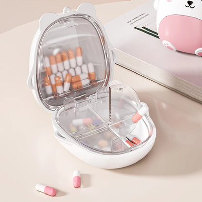 Mini Portable Bear Cartoon Jewelry Storage Box Travel Sealed Five Grids Organizer Compact Personal Medicine Box