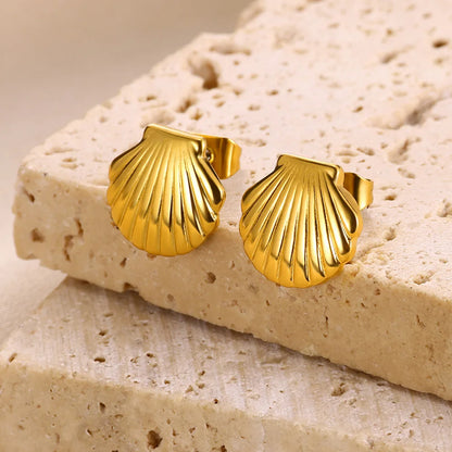 Gold Plated Stainless Steel Geometric Claw Earrings - Starfish & Heart Studs for Women, Waterproof Fashion Jewelry Gift