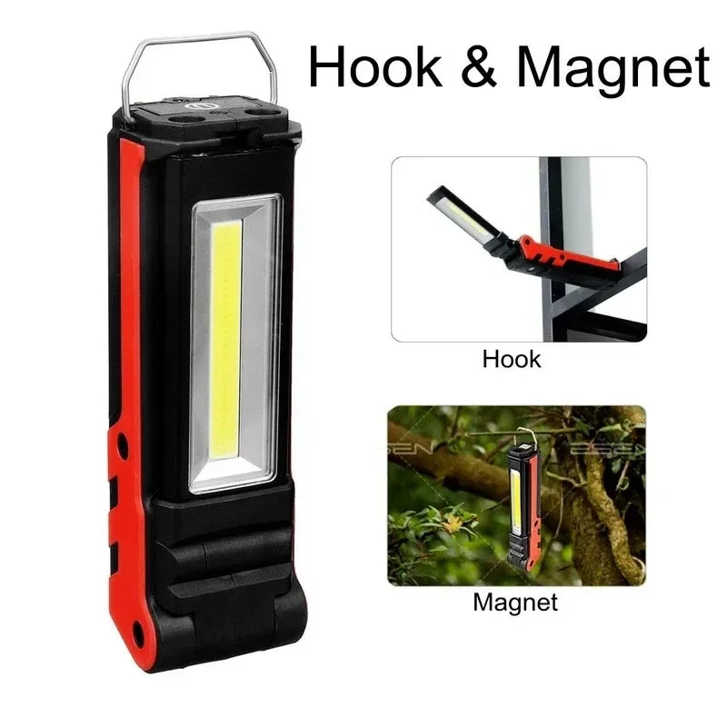 Dimmable COB LED Work Light USB Rechargeable Flashlight with Magnetic &Hook Power Bank Inspection Lamp  for Car Repair Camping