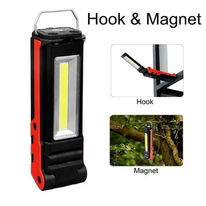 Dimmable COB LED Work Light USB Rechargeable Flashlight with Magnetic &Hook Power Bank Inspection Lamp  for Car Repair Camping
