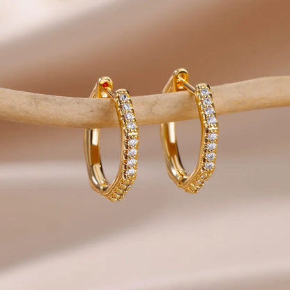 Heart Stainless Steel Earrings for Women – Gold Color Hoop Earring with Zircon, Waterproof & Trendy