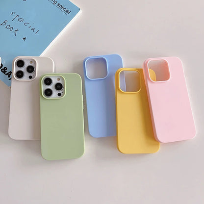 Luxury Candy Color Silicone Soft Case For iPhone 16 15 14 13 12 11 Pro Max Plus Mini Matte Frosted Cover Ultra Thin Shell Coque