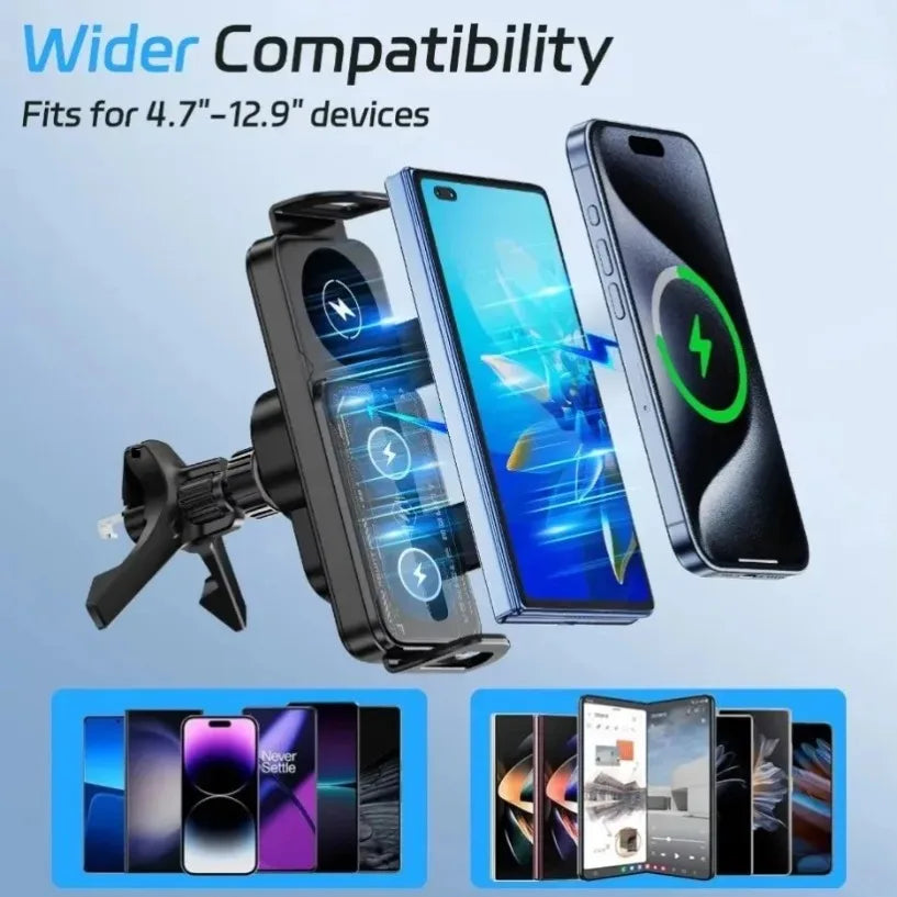 Fast Dual Coil Car Wireless Charger Station Magnet Foldable Cellphone Mount For Samsung Fold 5 4 3 W24 23  S24 S23 S22 Ultra