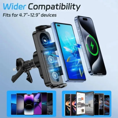 Fast Dual Coil Car Wireless Charger Station Magnet Foldable Cellphone Mount For Samsung Fold 5 4 3 W24 23  S24 S23 S22 Ultra
