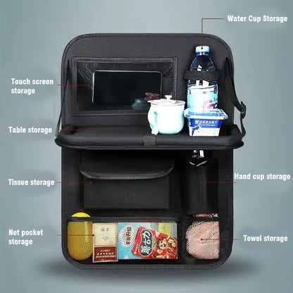 Car Backseat Organizer with Tray Multi-Functional Storage Box for Tablets Water Bottles Essentials Fits Most Vehicles