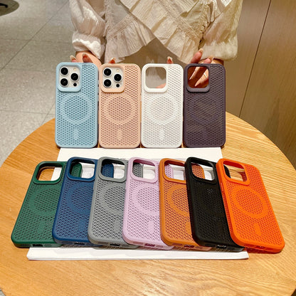 Magnetic For Magsafe Cooling Breathable Shell Case For iPhone 16 15 14 13 12 Pro Max Plus Shockproof Heat Dissipation Cover Case