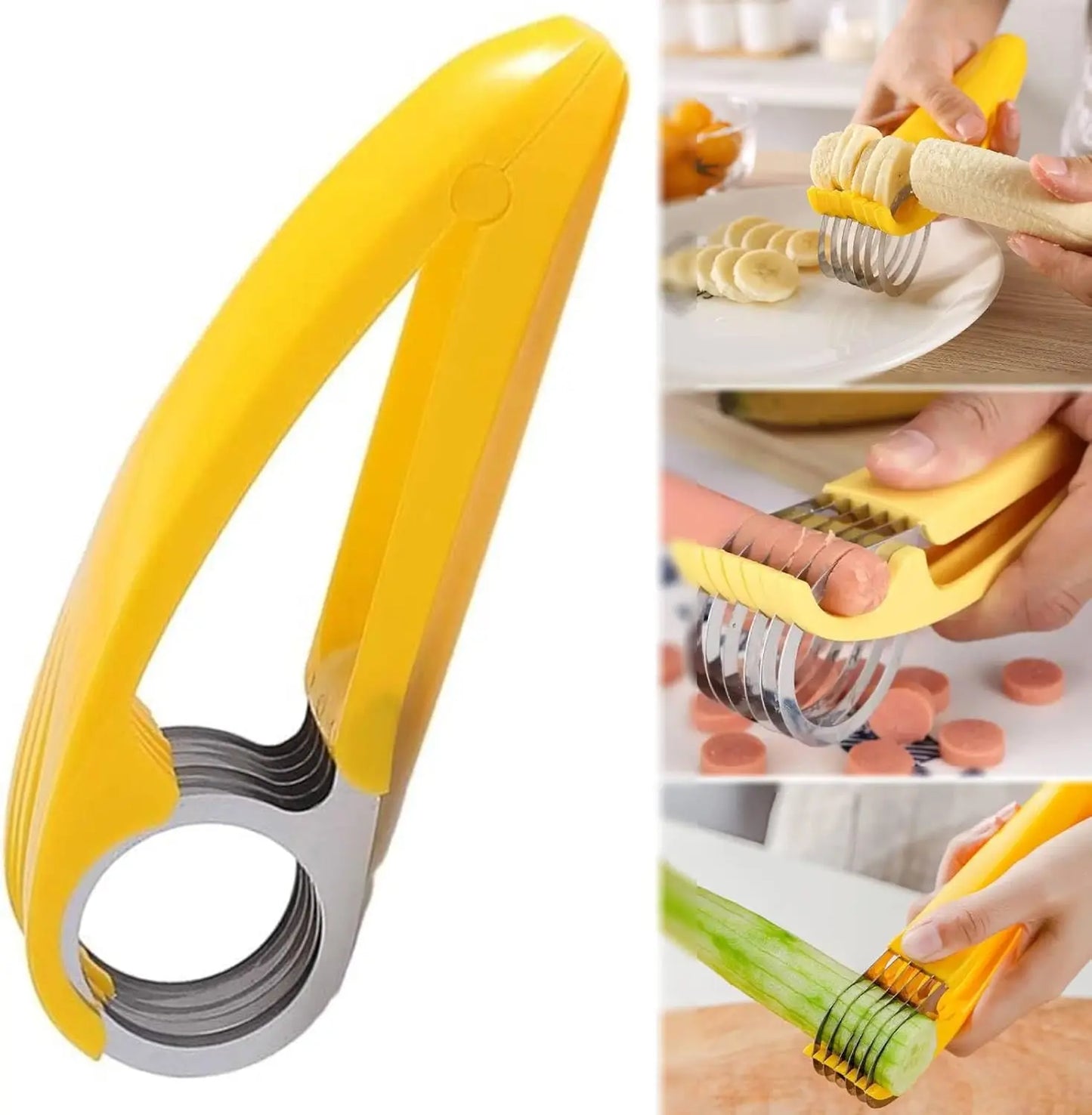 Banana Slicer, ABS + 304 Stainless Steel Fruit Salad Peeler Cutter Kitchen Tools For Banana, Hotdog, Strawberry, Cucumber
