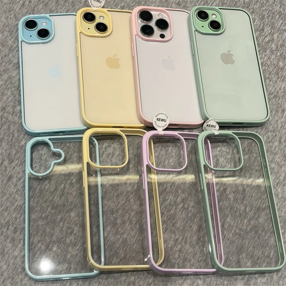 Luxury Clear Candy Color Case  For iPhone 17 Air 16 15 14 13 12 Pro Max Plus Clear Acrylic Bumper Protection Cases Cover