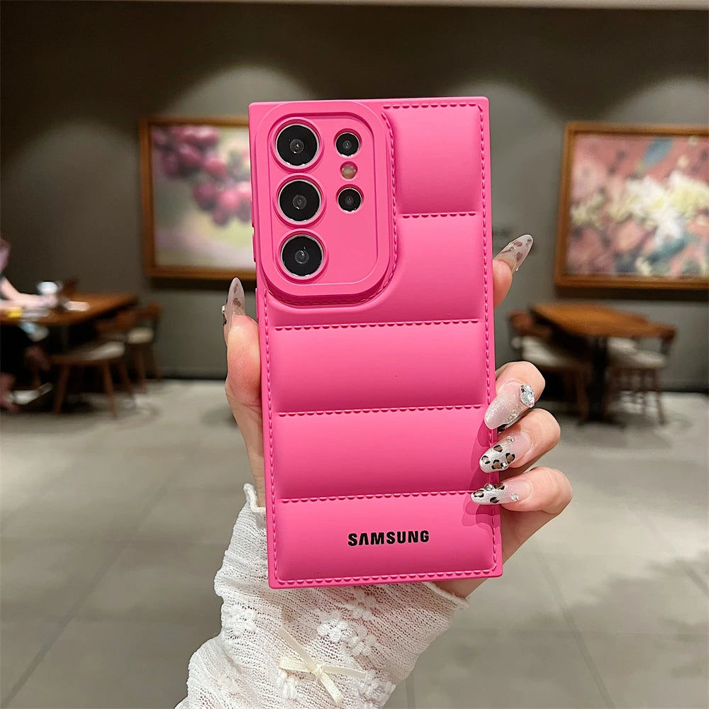Wave Puffer Down Jacket Phone Case Samsung S26 S25 S24 S23 S22 Ultra S21 Plus Note 20 A72 A54 Solid Color Shockproof Soft Cover