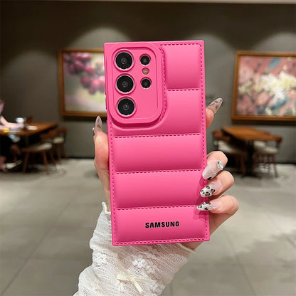 Wave Puffer Down Jacket Phone Case Samsung S26 S25 S24 S23 S22 Ultra S21 Plus Note 20 A72 A54 Solid Color Shockproof Soft Cover