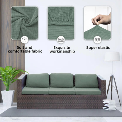 Jacquard Patio Sofa Cushion Cover Universal Outdoor Stretch Sofa Cover Solid Color Cushion Protector Waffle Pattern