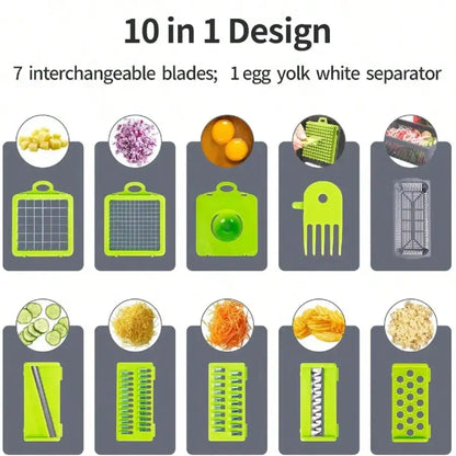 16-In-1 Vegetable Chopper With 8 Blades, Container, Shredder And Strainer, Vegetable Slicing, Dicing, Shredding, Cubing, Multi-Purpose, Great Home Kitchen Gifts