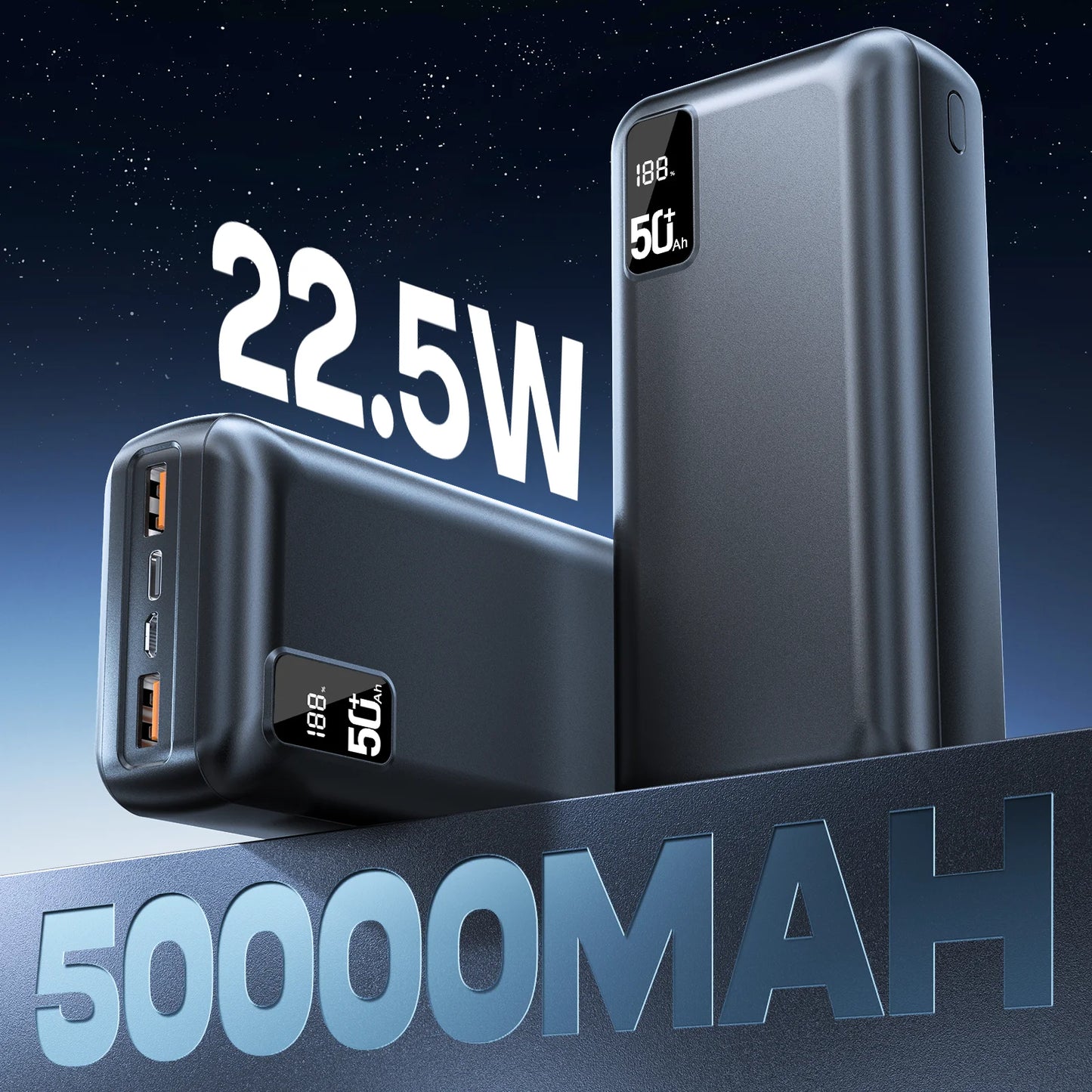 hganus 22.5W Power Bank 50000mAh QC PD3.0 Fast Charging Powerbank Portable Charger External Battery For iPad iPhone17 Xiaomi