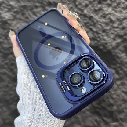 Luxury Magnetic Shockproof Phone Case For iPhone 16 15 14 13 12 11 Pro Max Plus Pro Funda Stand Glass Lens Protection Back Cover