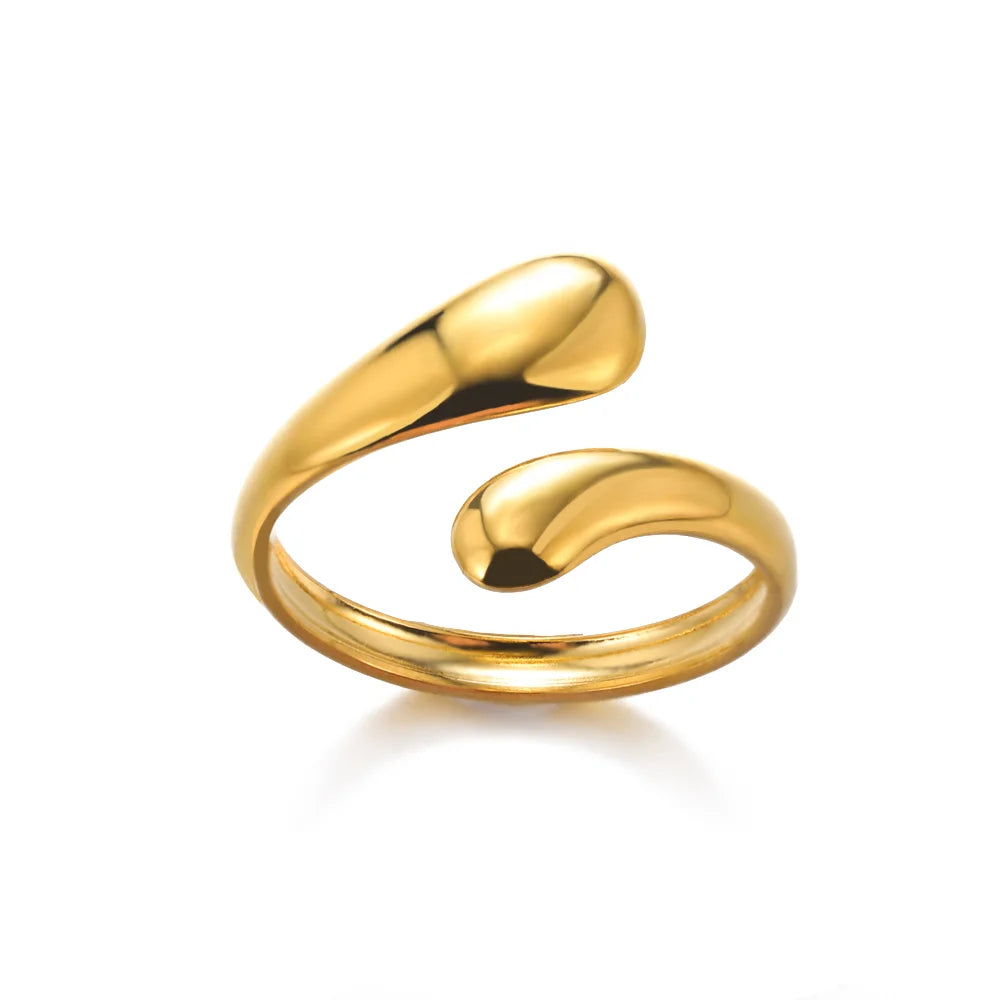 316L Stainless Steel Geometric Open Ring – Gold Color Waterproof Wedding Band