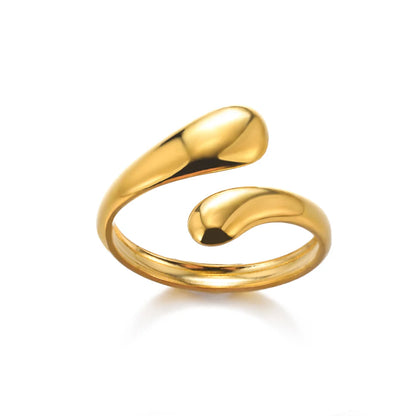 316L Stainless Steel Geometric Open Ring – Gold Color Waterproof Wedding Band