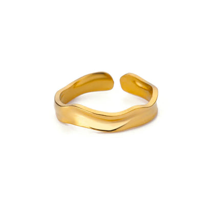 316L Stainless Steel Geometric Open Ring – Gold Color Waterproof Wedding Band