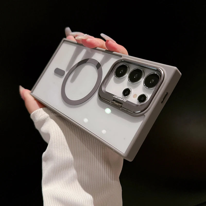 For Magsafe Hidden Holder Clear Case For Samsung Galaxy S26 S25 S24 Ultra Plus S23 FE Shockproof Magnetic Wirelesss Charge Cover