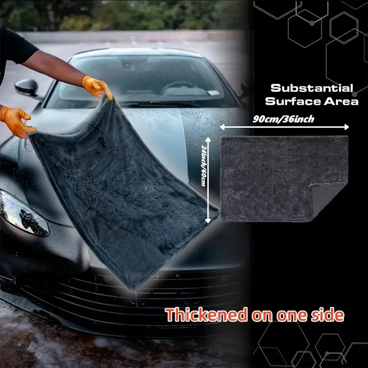 Dark gray car microfiber towel, oversized strong absorbent car wash cloth, high-efficiency cleaning wipe cloth