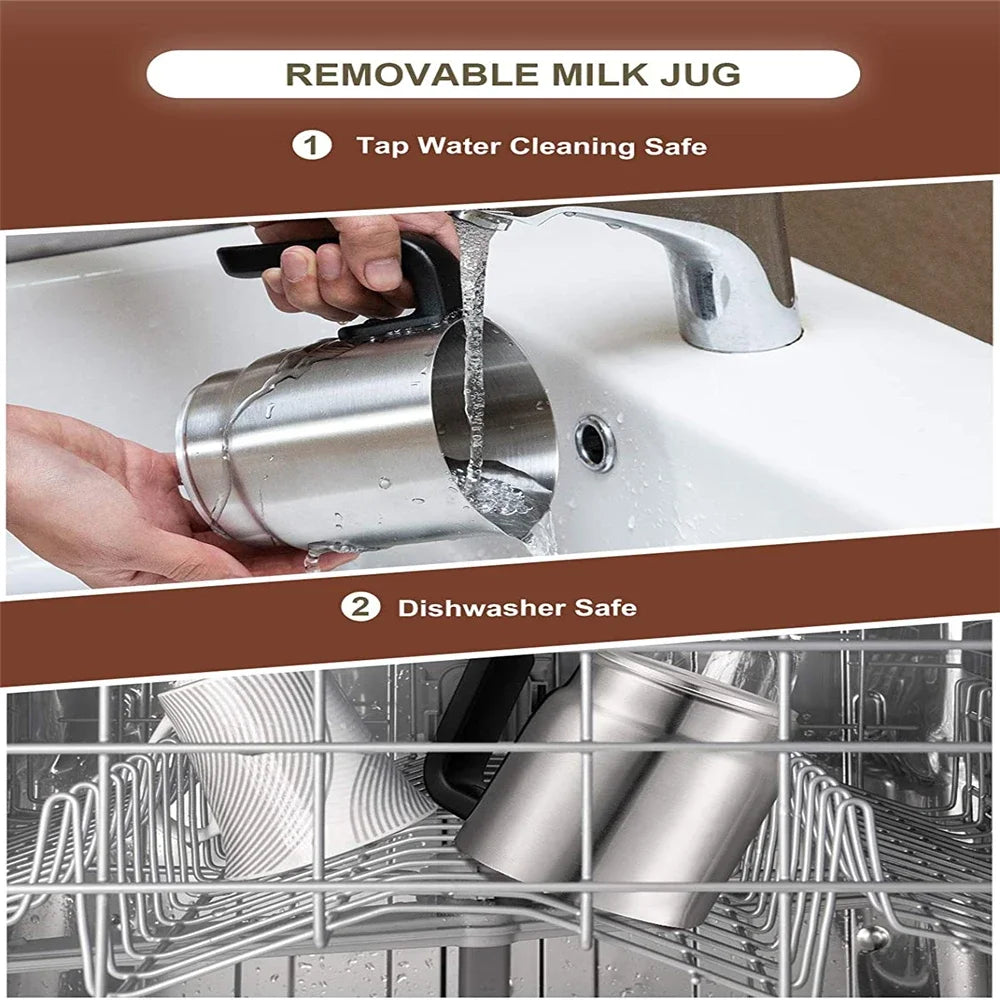 DEVISIB 4-in-1 Automatic Milk Frother Electric Instant Magic Froth 350ml Stainless Steel Pitcher Dishwasher Safe Hot and Cold