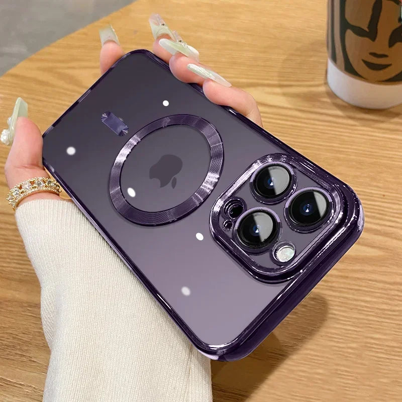 Luxury Plating For Magsafe Magnetic Case For iPhone 17 16 15 14 13 12 11 Pro Max Plus Wireless Charge Cover With Lens Protector