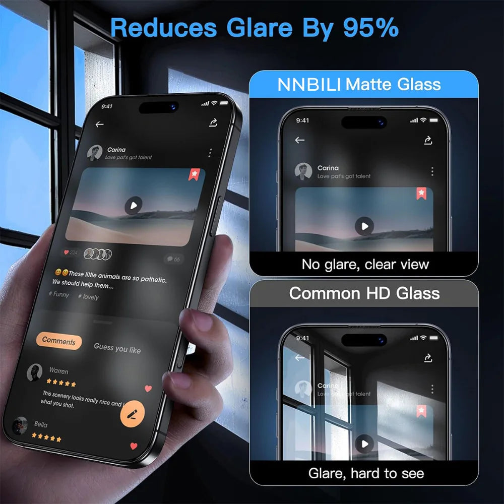 NNBILI 3Pack Oleophobic Coating Dust Free Easy Installation Matte Screen Protector For iPhone 16 14 13 12 15 17 18 Pro Max Glass