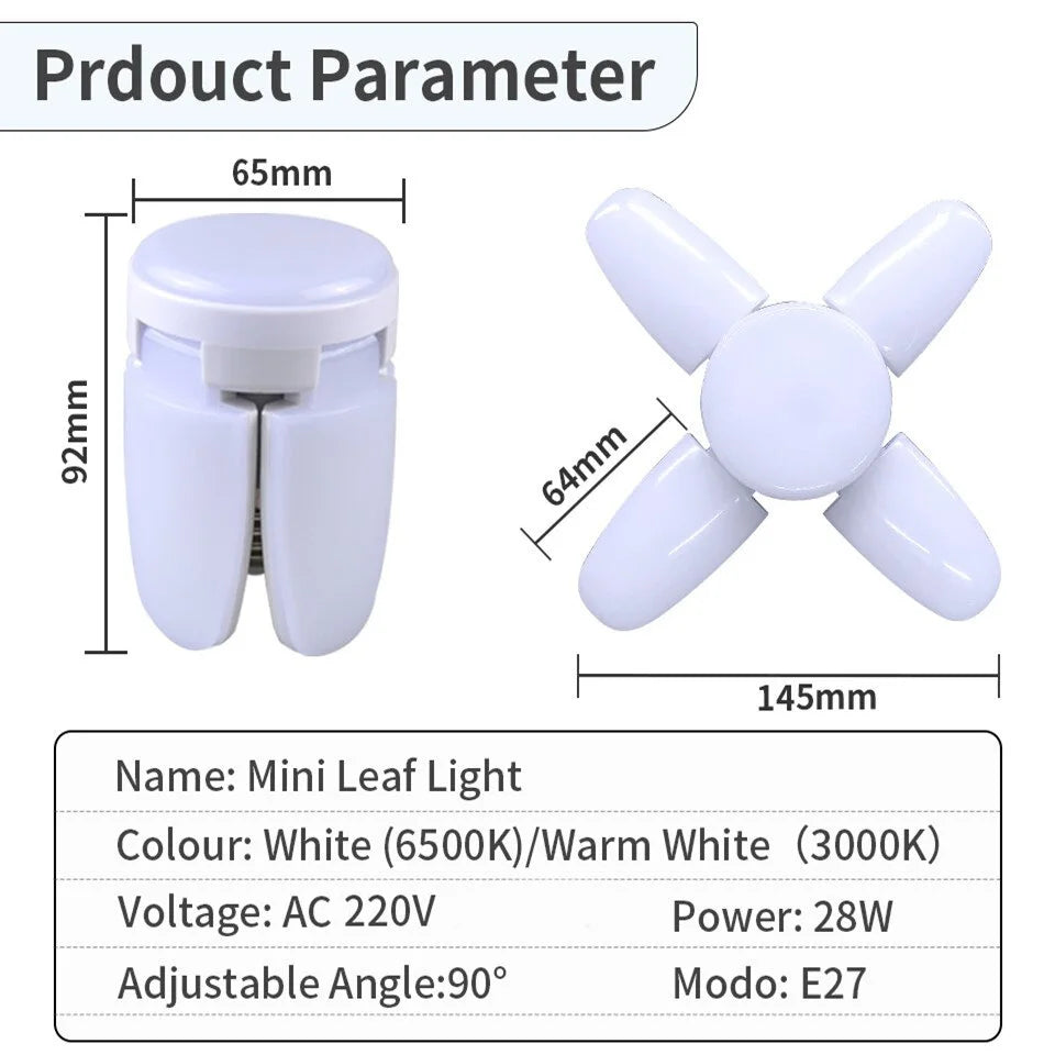 E27 Foldable Fan Shape LED Bulb Lamp 220V 110V 40 LEDs Light Bulbs For Home Ceiling Lamp Warehouse Garage White Light 6500