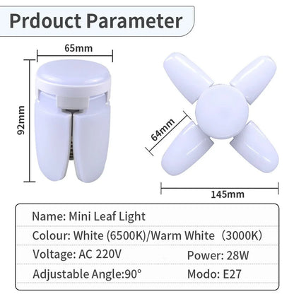 E27 Foldable Fan Shape LED Bulb Lamp 220V 110V 40 LEDs Light Bulbs For Home Ceiling Lamp Warehouse Garage White Light 6500