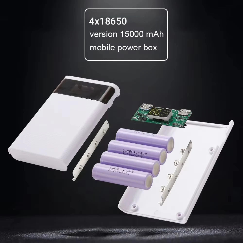 4x18650 Battery DIY Power Bank Case 5V 2A Dual USB Type C DIY Charge Storage Box For Android Micro USB Interface Smart Phones