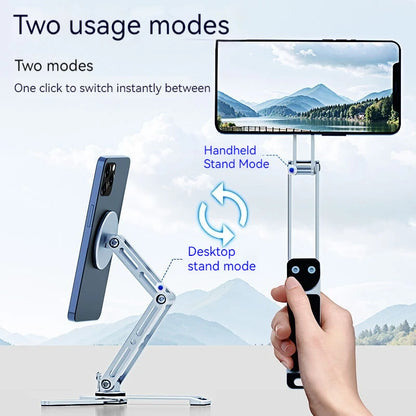 2-in-1 Alloy Magnetic Phone Stand, Foldable 360 Rotation, Handheld & Desktop Dual Use, Universal Compatible with Phone & Tablet