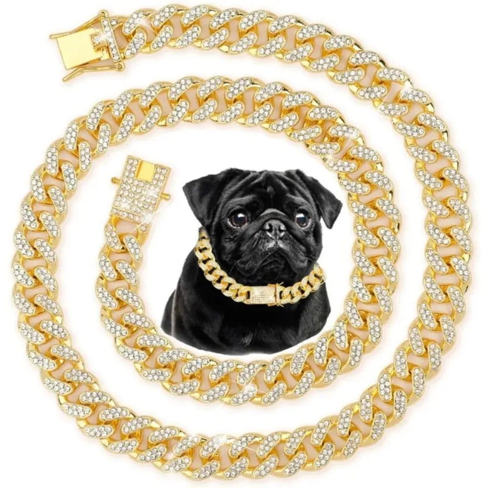 Cuban Chain Dog Collar Stainless Steel Adjustable Safety Buckle Walking Collar for Small Medium Breeds