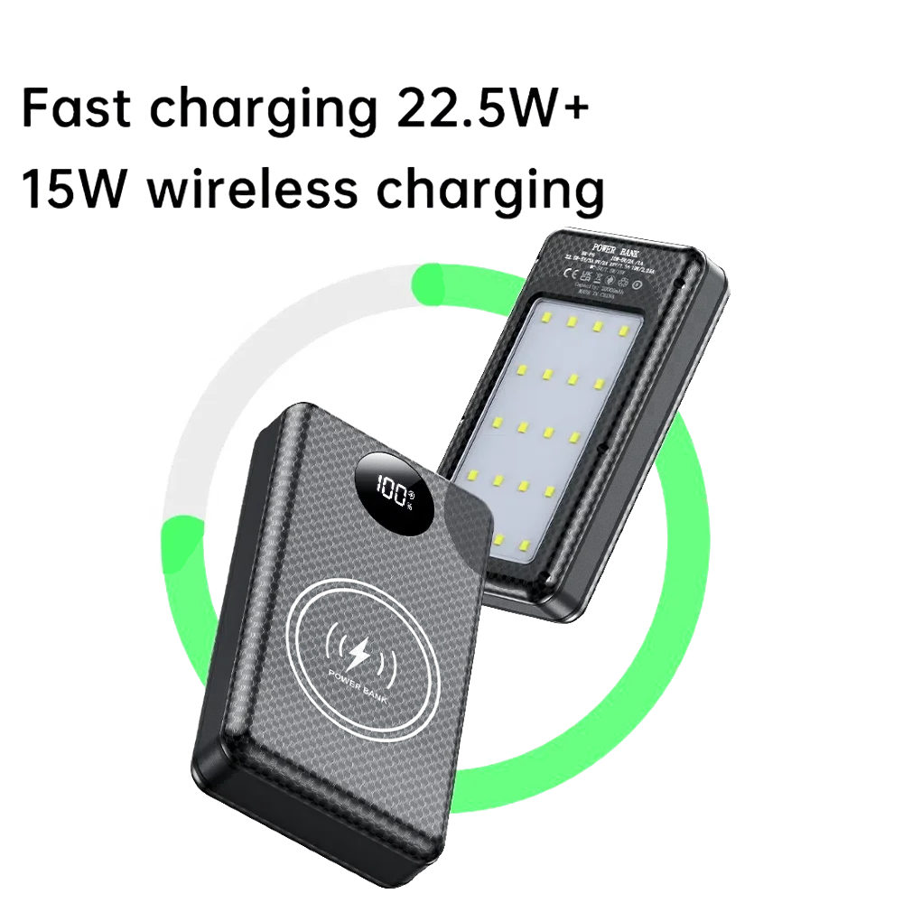 6*18650 20000mAh Power Bank Case 22.5W Fast Charging 15W Wireless Charging Mobile Power Bank Housing Battery Holder For Phone