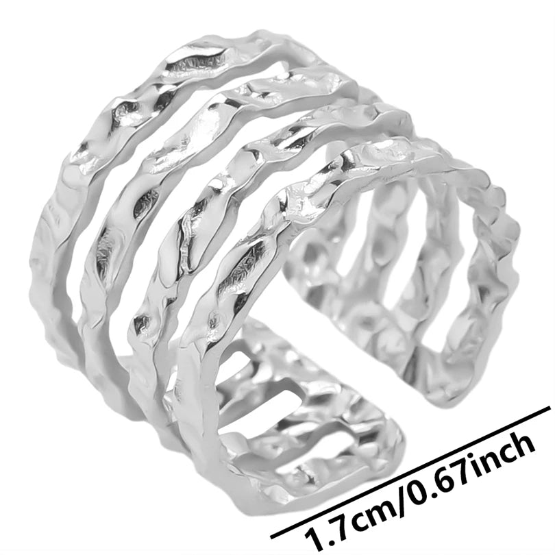 Stainless Steel Chunky Open Ring – Vintage Hollow Multi-Layer Design