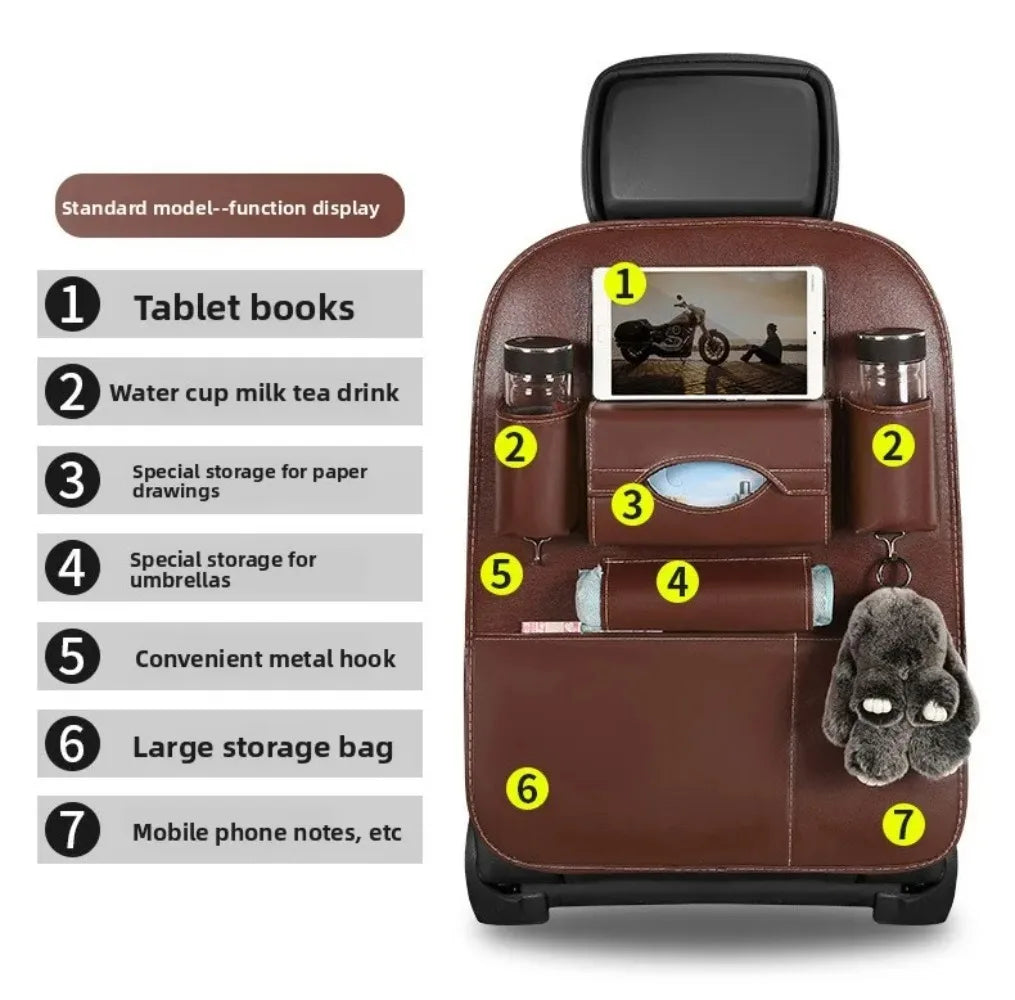 Car Back Seat Storage Holder Multi-Pocket Waterproof Organizer Large Capacit with Foldable Tray Cup/Tissue Holder Storage Pocket