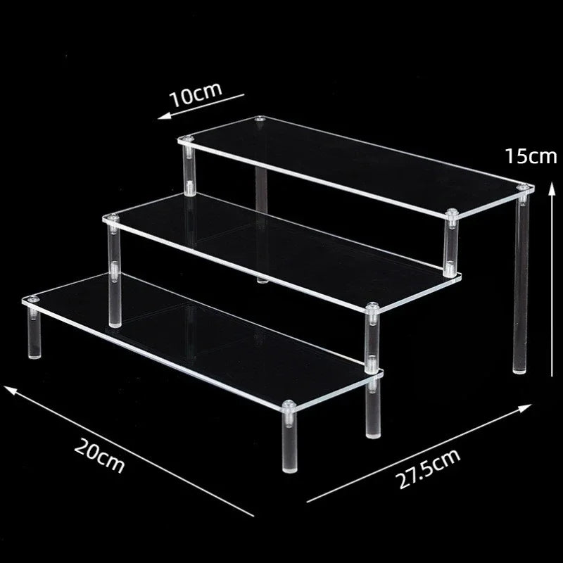 Black 1-5 Tier Acrylic Display Stand Clear Display Riser Rack for Cupcake Perfume Doll Décor Organizer Amiibo Funko POP Figures