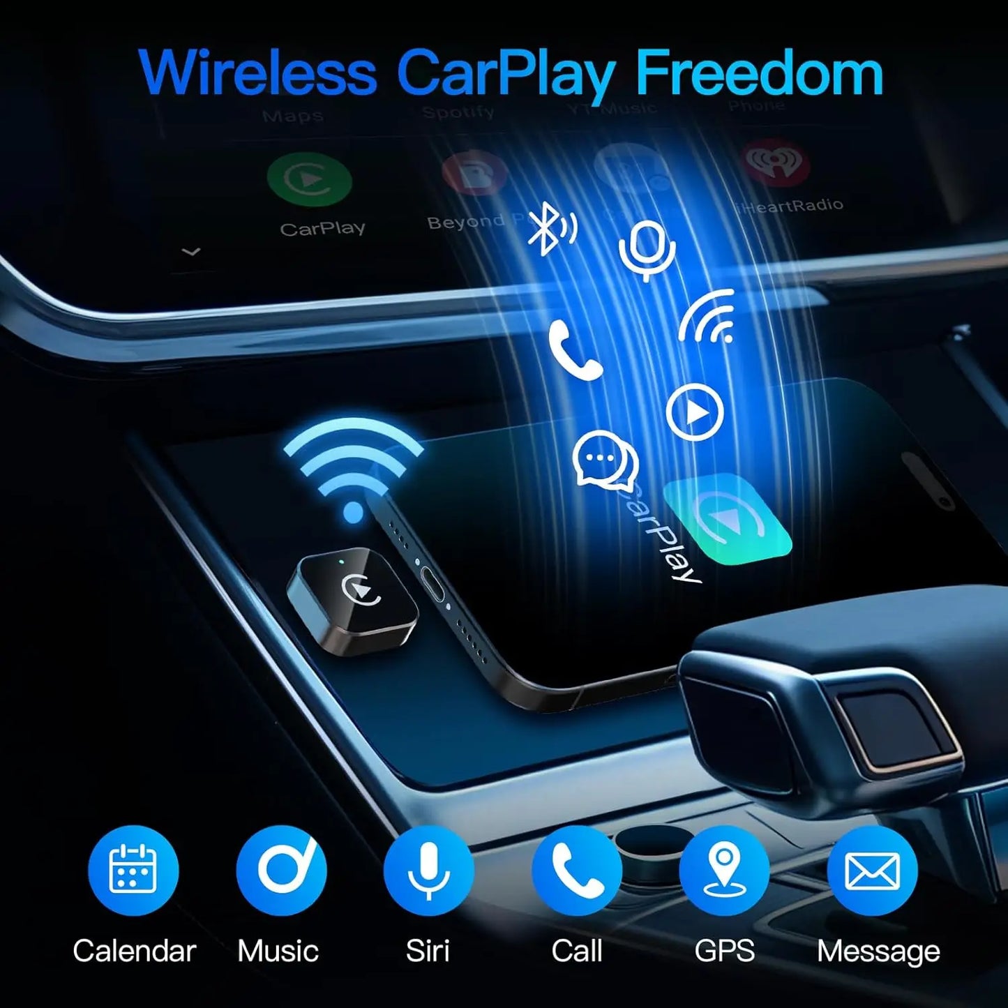 (2026 Upgraded) Wireless CarPlay Adapter for Apple iPhone＆Android, Small Size,Plug and Play,Fast and Stable Connection Wireless