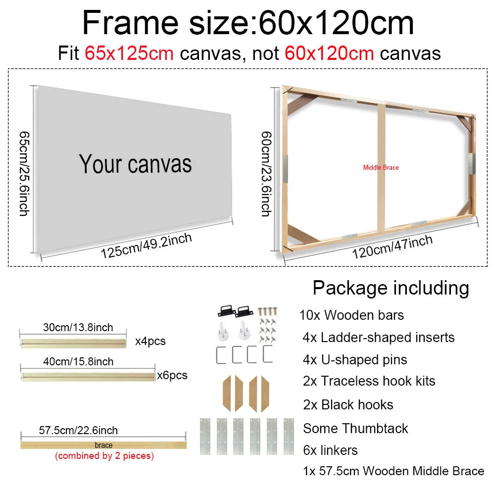 Various Sizes Canvas Frame Wooden Frames Natural Wooden Photo Oil Painting Canvas Diamond Painting Frames Canvas Wood Wall Frame