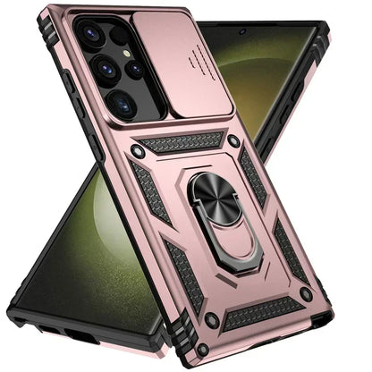 Slide Camera Lens Military Grade Armor Case For Samsung Galaxy S25 Ultra Plus S24FE A16 A06 A26 A36 A56 Holder Ring Stand 2026