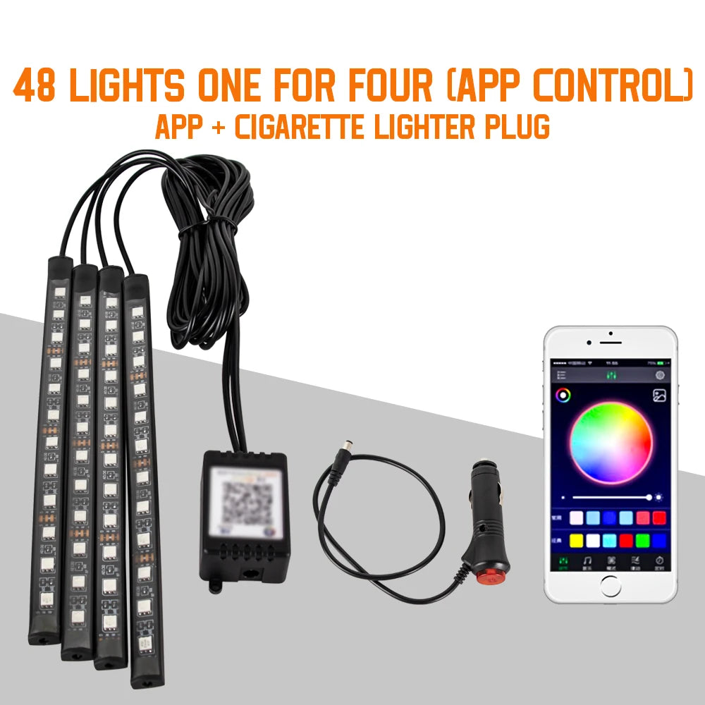 RGB Car Interior Ambient LED Light with Music Sync and App Control