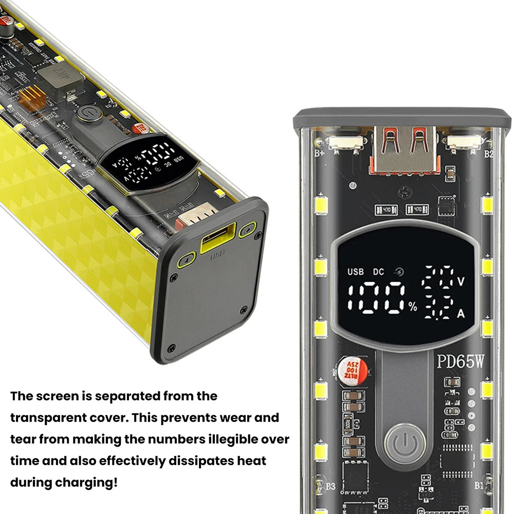 PD65W PD45W Power Bank Case Kit 8*18650 Power Bank Battery Storage Box Fast Charging Battery Holder with LED Light USB+Type-C