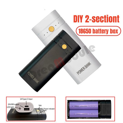 New 5V 2A 2x18650 Power Bank Box Kit Anti Reverse Connection TYPE-C Output Ports Plastic Shell Portable Battery Charger Case