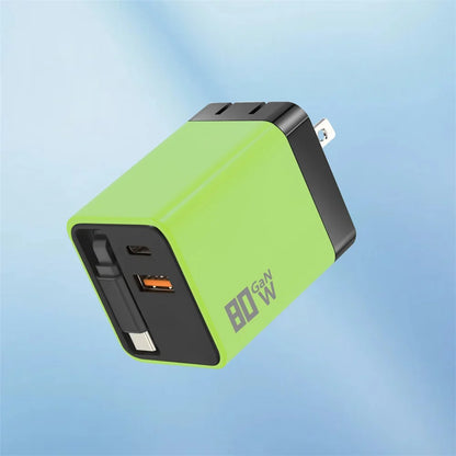 80W USB C Fast Charger with Retractable Type C Cable PD Charging for iPhone 17 16 15 Samsung Xiaomi iPad Phone Quick Charger