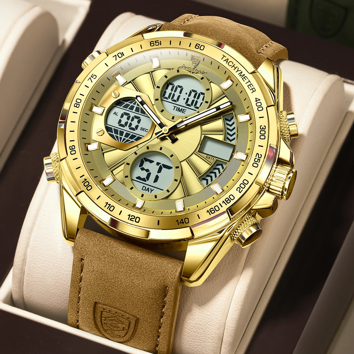 POEDAGAR LED Luxury Men Watch Luminous Week Date Dual Time Display Digital Man Clock Alarm Electronic Men's Quartz Watches Reloj