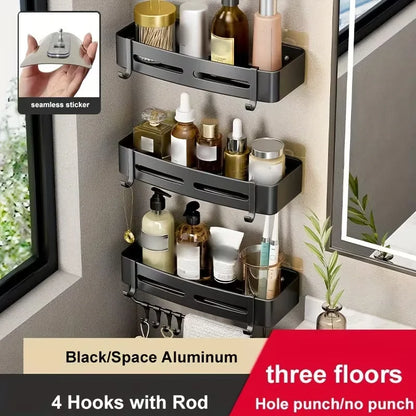 1pc Non-Drill Aluminum Bathroom Storage Rack - Wall Mounted Corner Rack Used For Storing Bathroom Shampoo Shower Gel Cosmetics