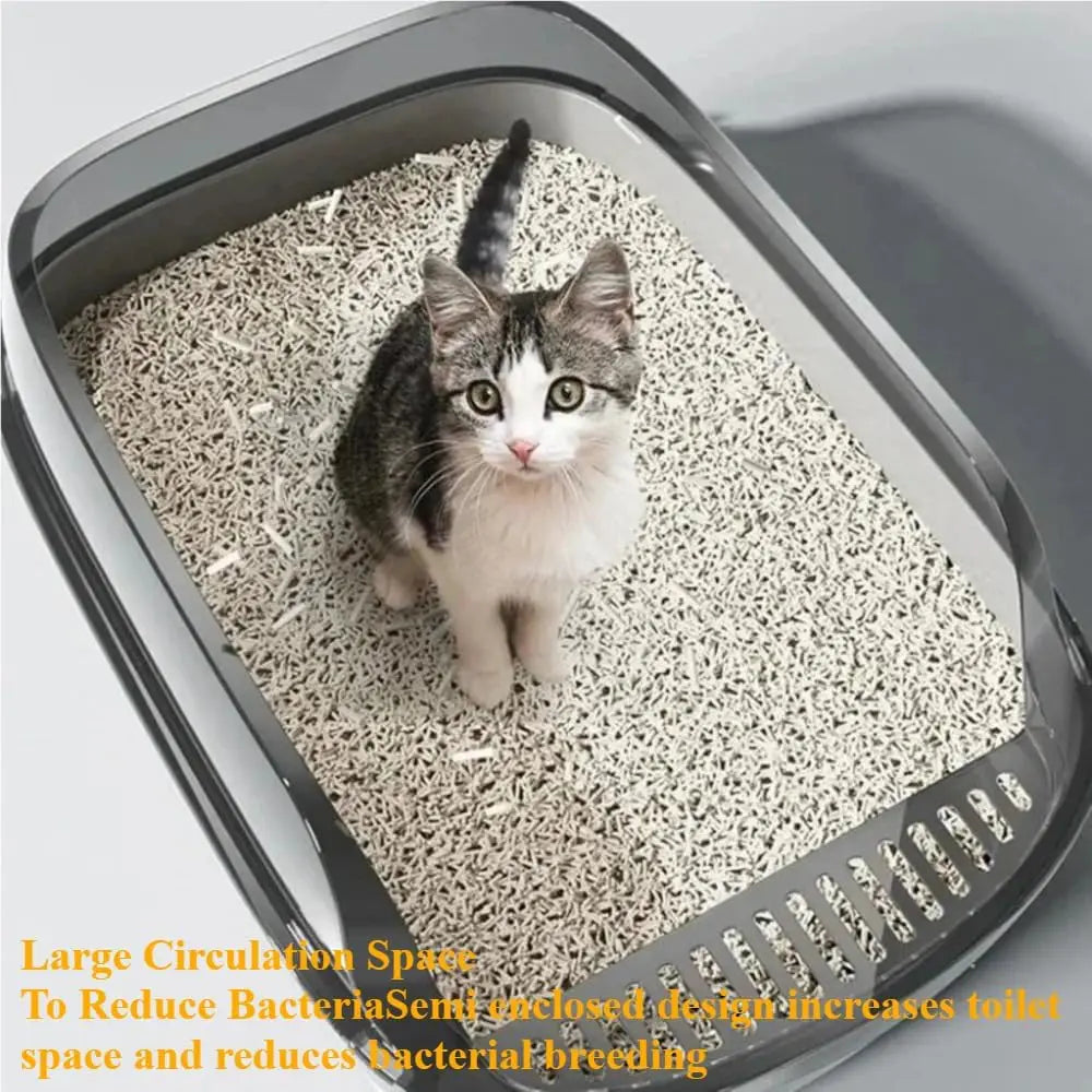 P Semi-Enclosed Cat Litter Box Splashproof Kitten Toilet Tray Pet Cleaning Basin with High Sides for Indoor Use