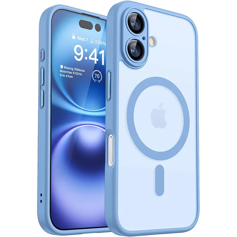 For Magsafe Luxury Armor Shockproof Case For iPhone 16 15 14 13 Pro Max Plus Magnetic Wireless Charge Cover Matte Translucent PC
